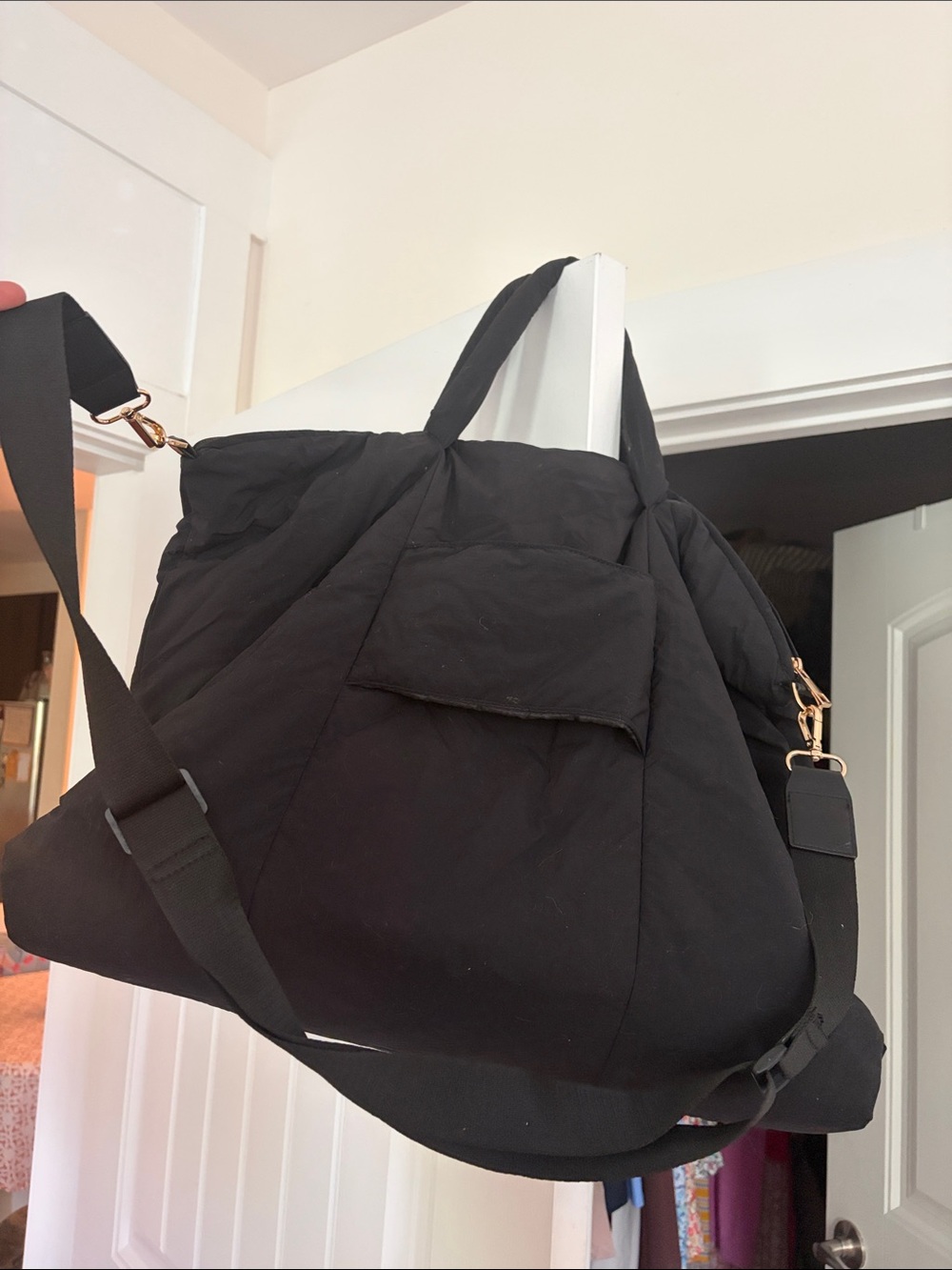 a new day Black Quilted Travel Tote with Adjustable Strap